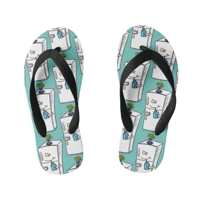 Funny refrigerator cartoon illustration kid's flip flops (Footbed)