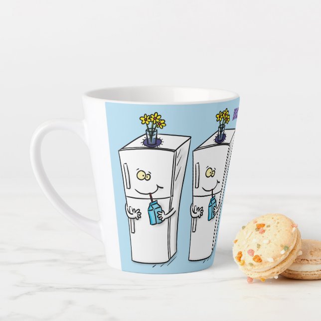 Funny refrigerator cartoon illustration latte mug (In Situ)