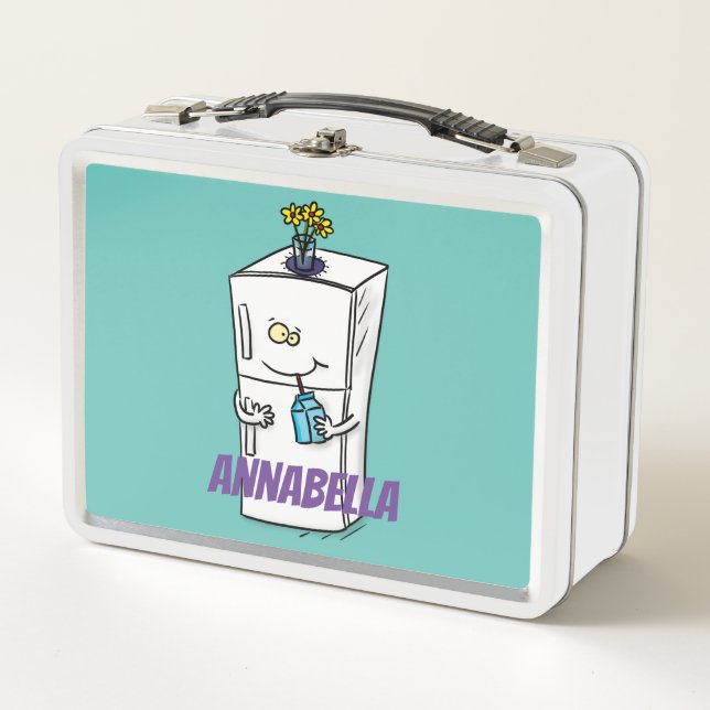 Funny refrigerator cartoon illustration metal lunch box (Front)