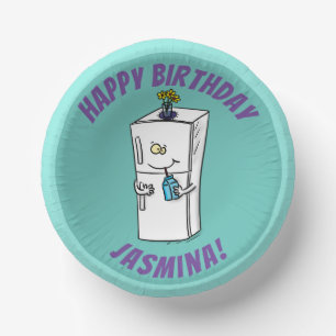 Funny refrigerator cartoon illustration paper plate