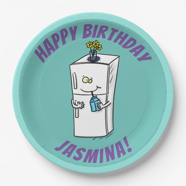 Funny refrigerator cartoon illustration paper plate (Front)