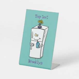 Funny refrigerator cartoon illustration pedestal sign