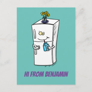 Funny refrigerator cartoon illustration postcard