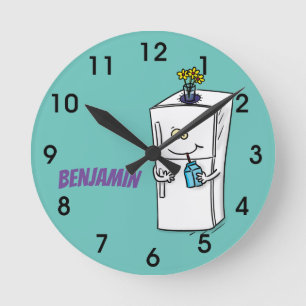 Funny refrigerator cartoon illustration round cloc round clock