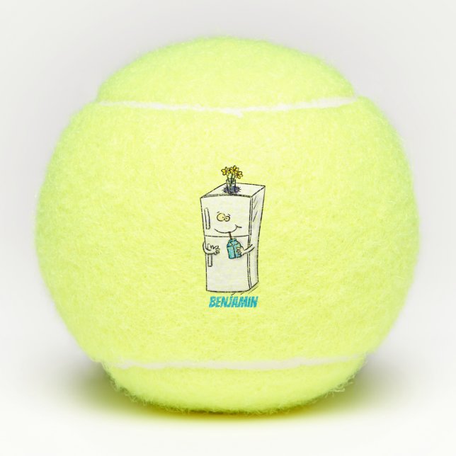 Funny refrigerator cartoon illustration tennis balls (Front)