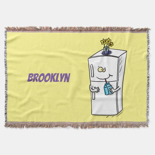 Funny refrigerator cartoon illustration throw blanket (Front)