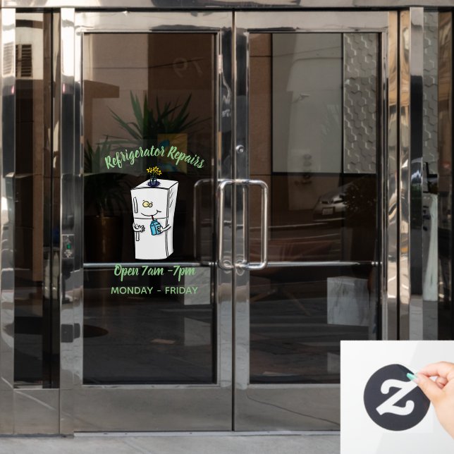 Funny refrigerator cartoon illustration window cling (Office Door)