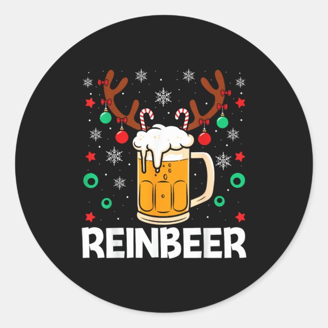 Funny Reinbeer Winedeer Beer Wine Matching Couples Classic Round Sticker (Front)