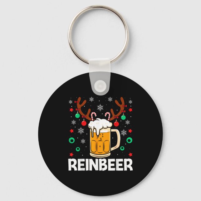 Funny Reinbeer Winedeer Beer Wine Matching Couples Key Ring (Front)