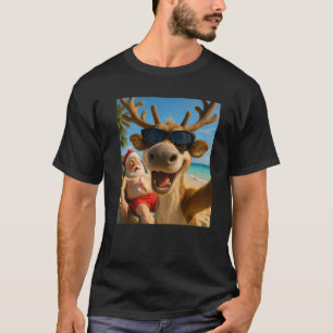 Funny Reindeer Beach Selfie Christmas in July Prem T-Shirt