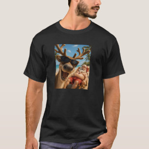 Funny Reindeer Beach Selfie Christmas in July Pull T-Shirt