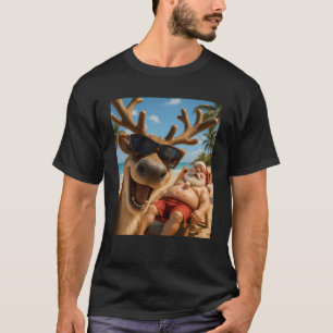 Funny Reindeer Beach Selfie Christmas in July Swea T-Shirt
