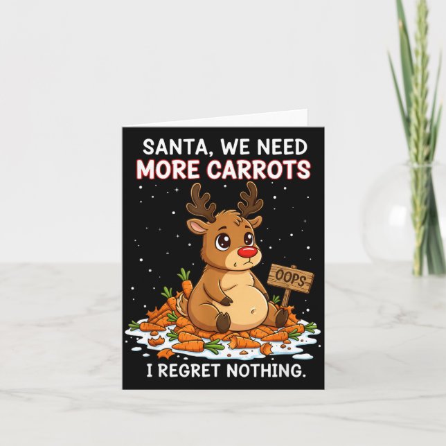 Funny Reindeer Carrot Hoarder Christmas Design  Card (Front)