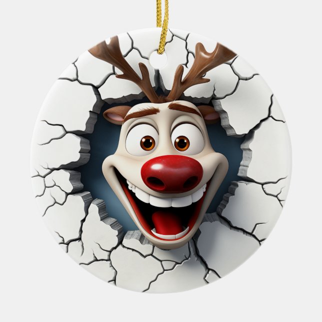 Funny Reindeer  Ceramic Tree Decoration (Front)