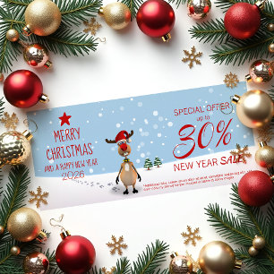Funny Reindeer Christmas New Year Sale Discount Rack Card