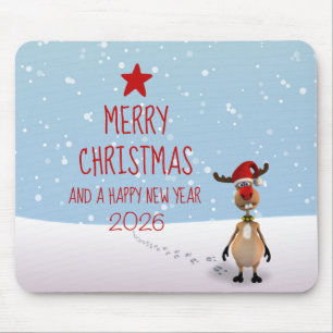 Funny Reindeer Christmas New Year Tree 2022 Mouse Mat