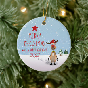 Funny Reindeer Christmas New Year Tree 2026 Ceramic Tree Decoration