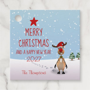 Funny Reindeer Christmas New Year Tree 2026 Favour Tags