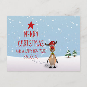Funny Reindeer Christmas New Year Tree Postcard