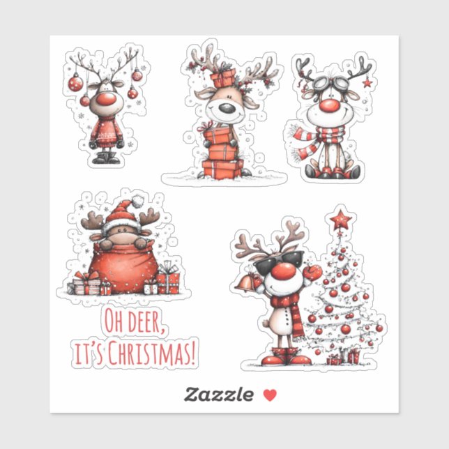 Funny Reindeer Christmas Stickers – Oh Deer! (Sheet)