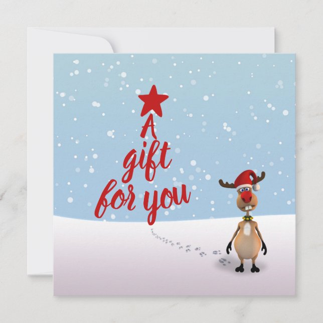 Funny Reindeer Christmas Tree Gift Card (Front)