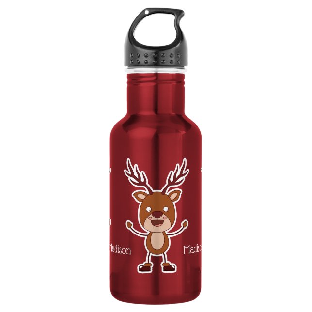 Funny Reindeer custom name water bottles (Front)