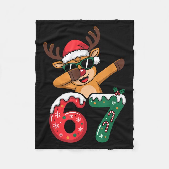 Funny Reindeer Dab Six Seven 67 Christmas Dabbing  Fleece Blanket (Front)