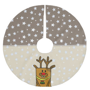 Funny Reindeer Drawing Star Pattern  Brushed Polyester Tree Skirt