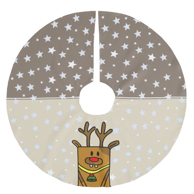 Funny Reindeer Drawing Star Pattern  Brushed Polyester Tree Skirt (Front)