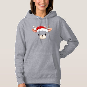 Funny Reindeer Face happy Merry Christmas Family Hoodie