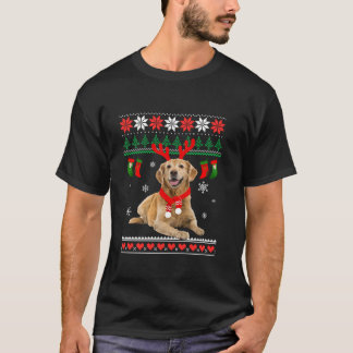 Funny Reindeer Golden Retriever Ugly Christmas Gol T-Shirt