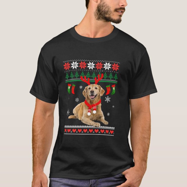 Funny Reindeer Golden Retriever Ugly Christmas Gol T-Shirt (Front)