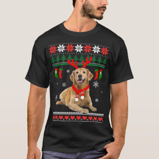 Funny Reindeer Golden Retriever Ugly Christmas Gol T-Shirt