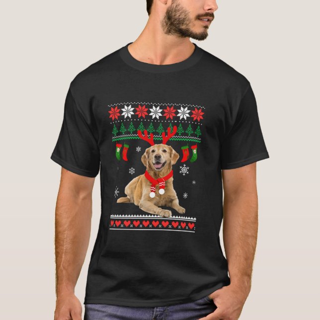 Funny Reindeer Golden Retriever Ugly Christmas Gol T-Shirt (Front)