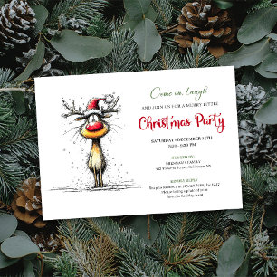 Funny Reindeer Hand Drawn Holiday Party Card