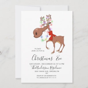 Funny Reindeer Holiday Christmas Eve Party Invitat Invitation