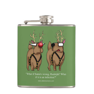 Funny Reindeer Humour Cartoon Holiday Flask Gift