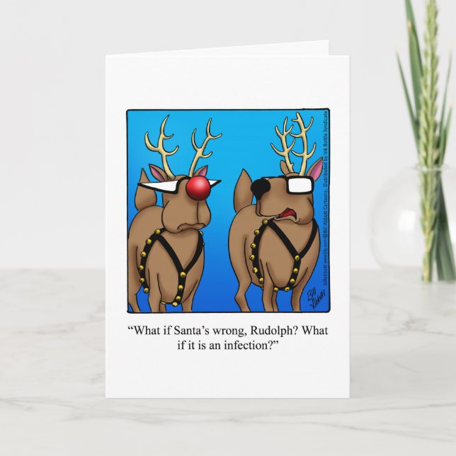 Funny Reindeer Humour Christmas Greeting Card (Front)