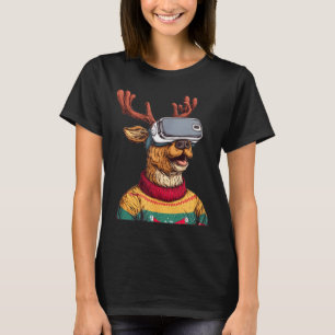 Funny Reindeer In Christmas Sweater And Vr Headset