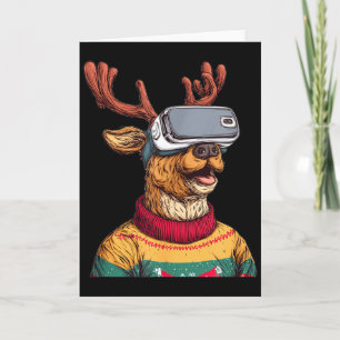 Funny Reindeer In Christmas Sweater And Vr Headset Card