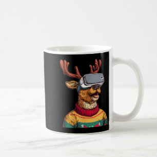 Funny Reindeer In Christmas Sweater And Vr Headset Coffee Mug
