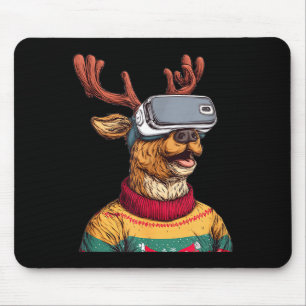 Funny Reindeer In Christmas Sweater And Vr Headset Mouse Mat