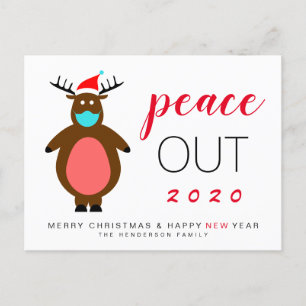 Funny Reindeer Mask Christmas New Year Peace Out Holiday Postcard
