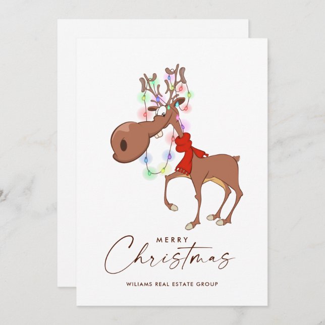 Funny Reindeer Merry Christmas Corporate Greeting Holiday Card (Front/Back)