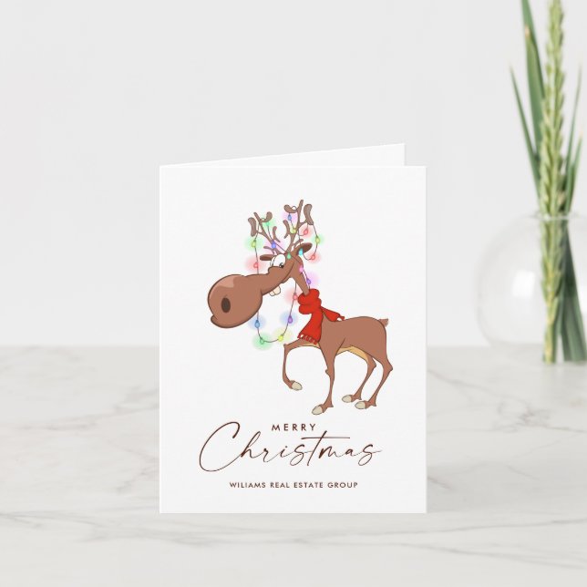Funny Reindeer Merry Christmas Corporate Greeting Holiday Card (Front)