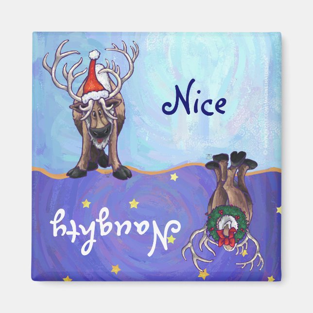 Funny Reindeer Naughty Nice Holiday Magnet (Front)