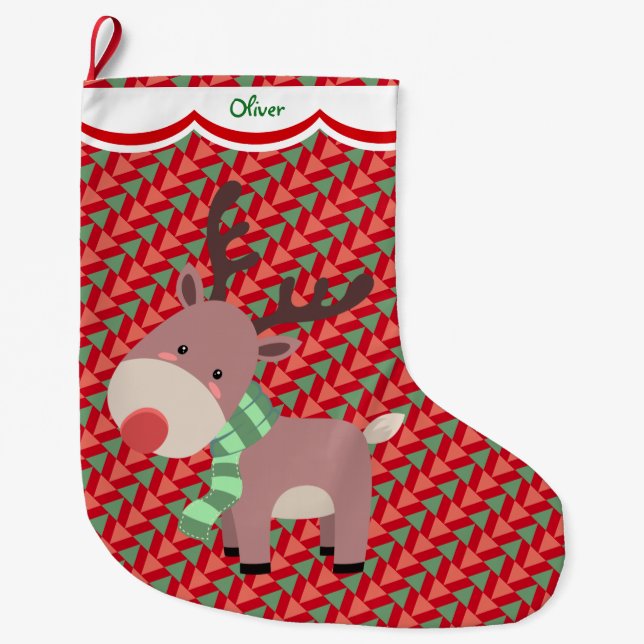 Funny Reindeer Pattern Personalised Large Christmas Stocking (Front)