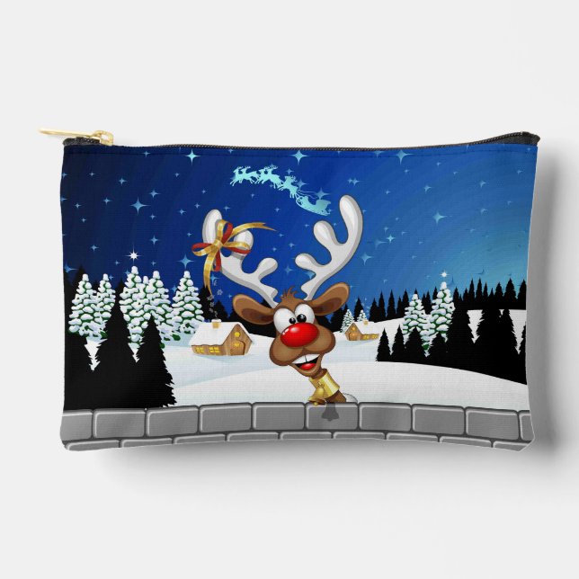 Funny Reindeer Peeking Christmas Meme  Accessory Pouch (Front)