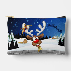 Funny Reindeer Peeking Christmas Meme Accessory Pouch