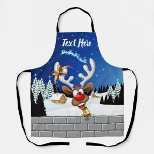 Funny Reindeer Peeking Christmas Meme  Apron